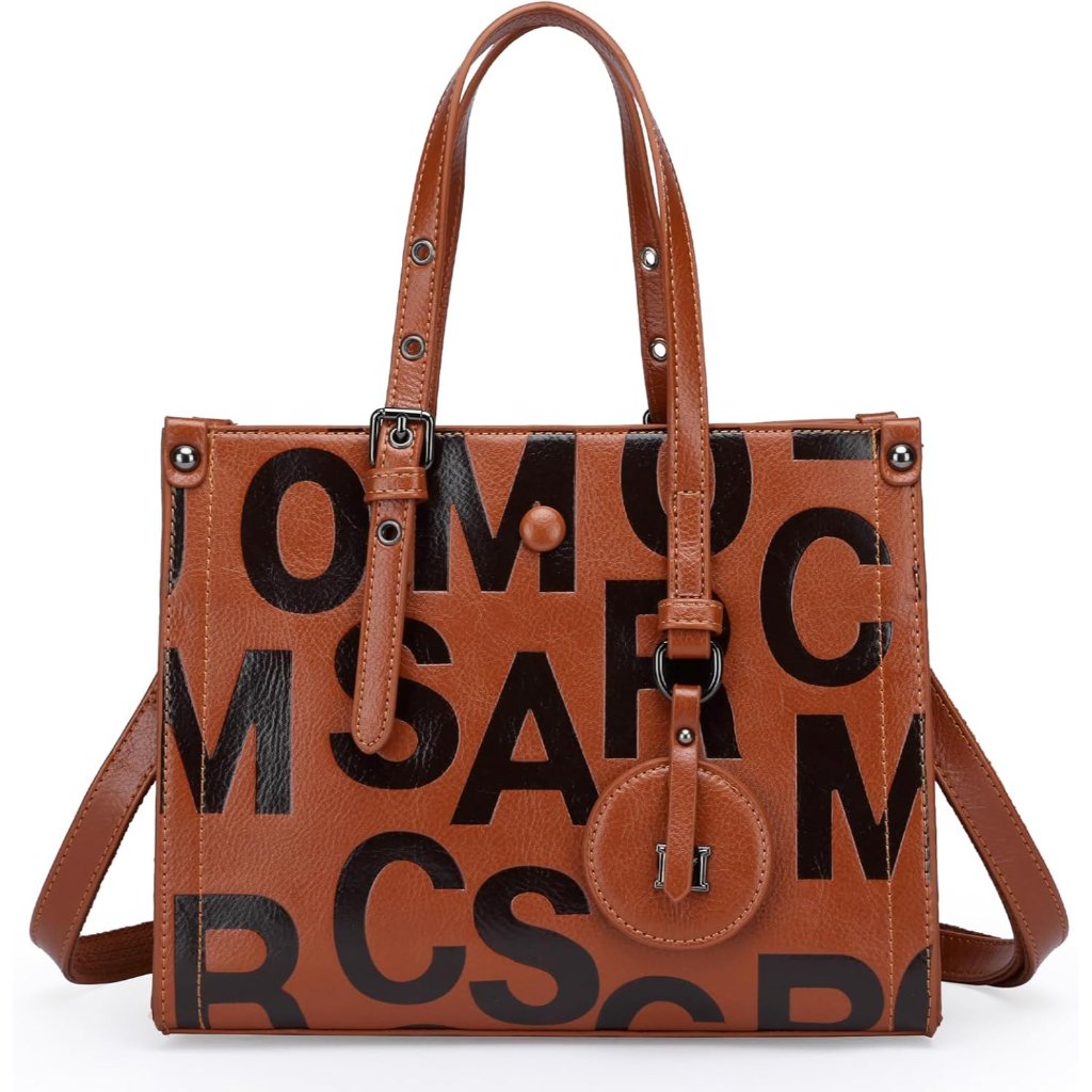 Elegant Letter Embossed Leather Handbag - Versatile Tote & Crossbody Purse